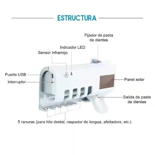 Porta Cepillo de Dientes Inteligente con Esterilizador UV y Dispensador de Pasta - Shopping Digital